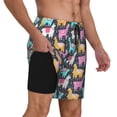 thumbnail image 2 of Yiaed Colorful Alpaca Print Mens Swim Trunks Bathing Suit Compression Liner Beach Swim Shorts Swimwear Quick Dry Zipper Pocket No-Chafing Board Short-X-Large, 2 of 6