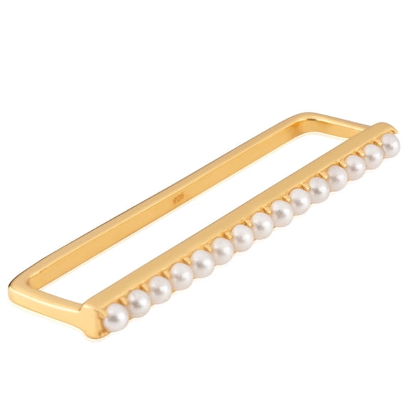 18K Gold Plated Sterling Silver Swarovski Pearl Bar Ear Cuff Earrings