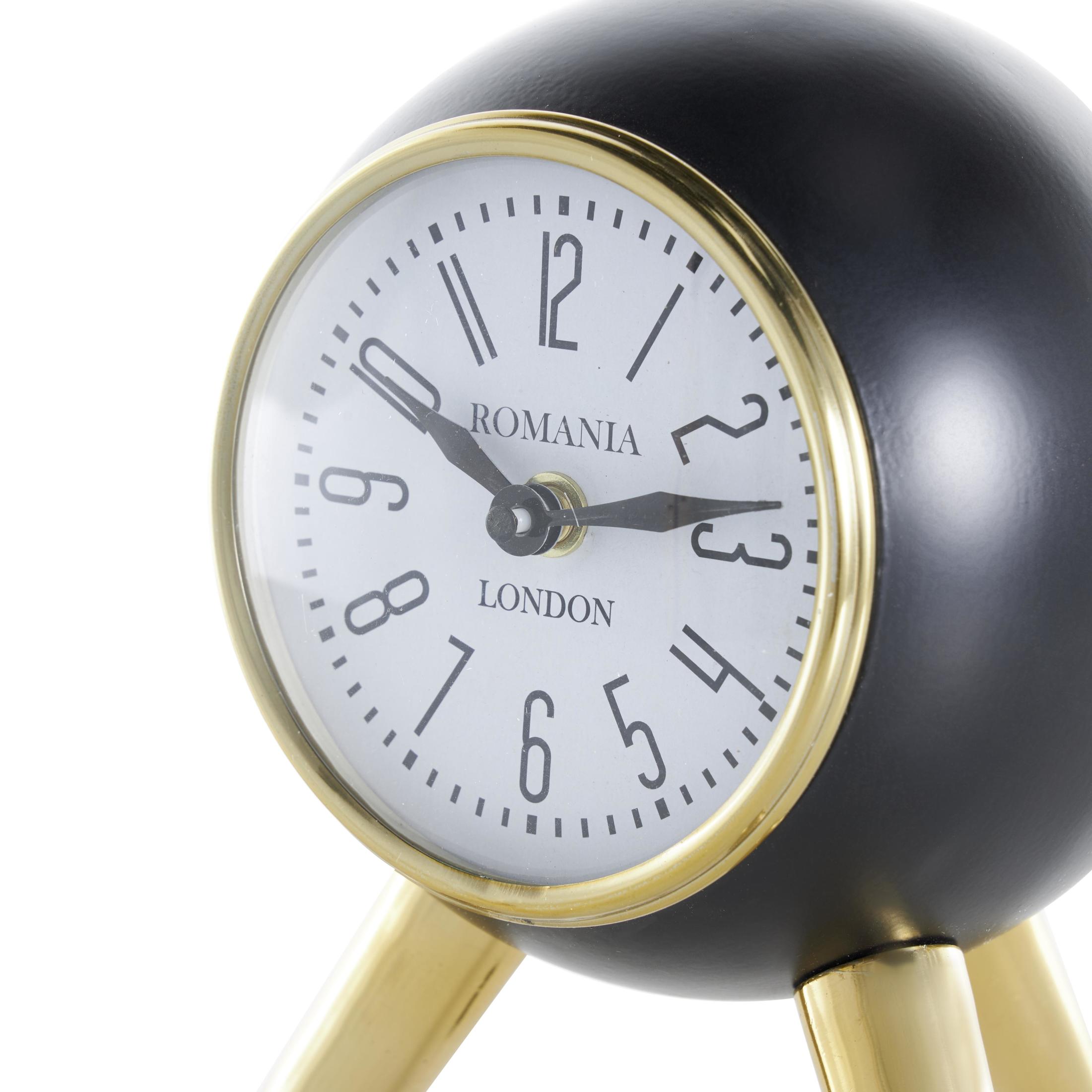 DecMode 9" Black Aluminum Metal Orb Clock with White Clockface and Gold Tripod Legs