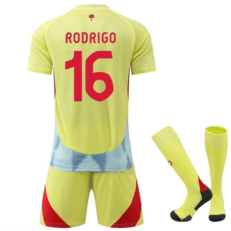 Yellow Spain 2024 Away Activewear No.16 Rodrigo Soccer Fans Training Jerseys Kits