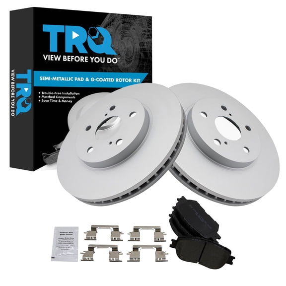 TRQ Front Brake Pad and Rotor Set Semi Metallic 296 mm Coated Rotors Fits 2009-2015 Lexus IS250 2002-2004 Toyota Camry