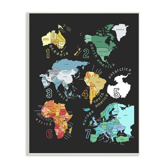 Stupell Industries Seven Continents Informative Diagram Map Detailed Countries Wood Wall Art, 13 x 19, Design by Carla Daly