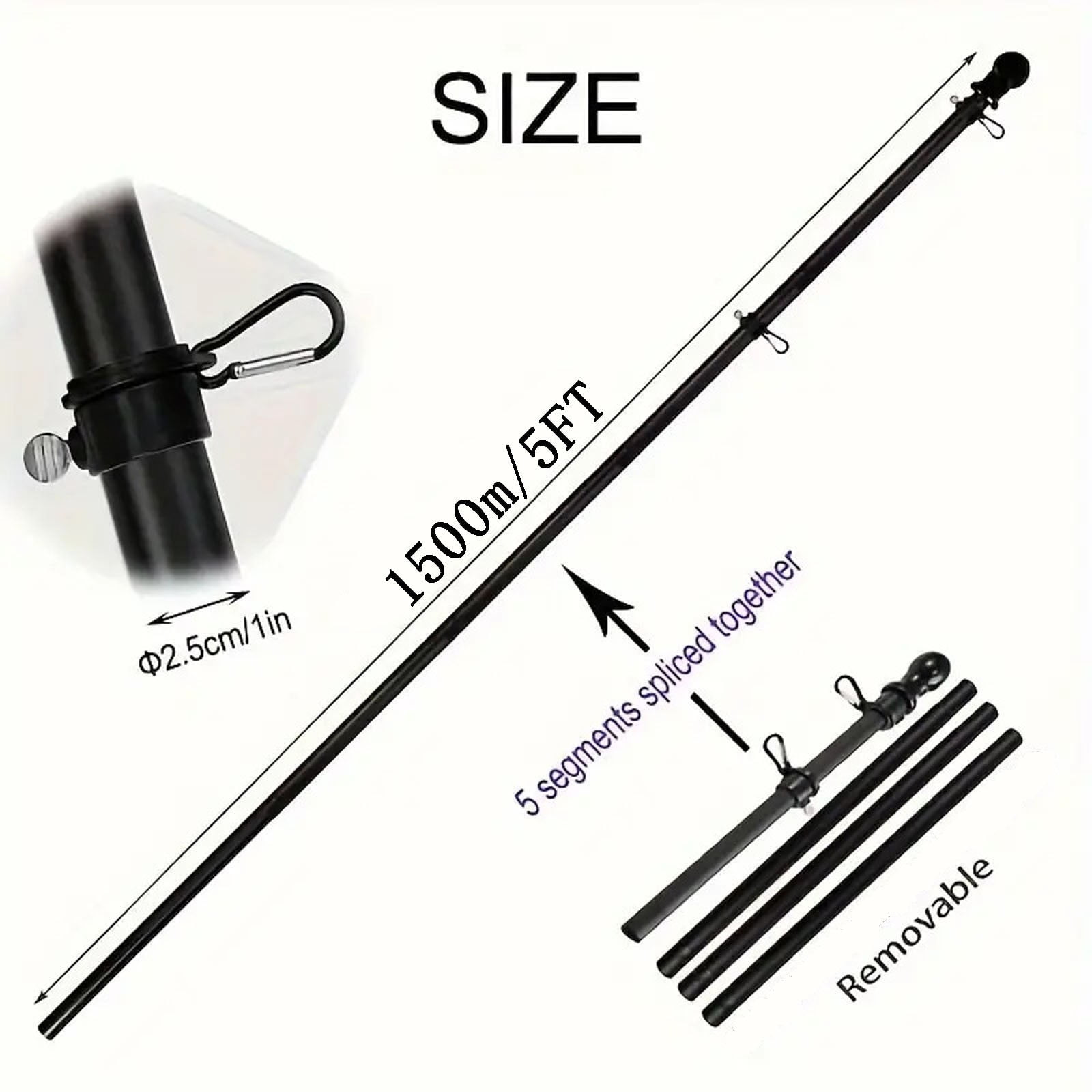 Bxaolu Flag Pole Holder for Outside House - 5Ft Heavy Duty Stainless Steel House Flag Pole Kit, No Tangle Spinning Flagpole For Outdoor Porch Residential Decoration - Black