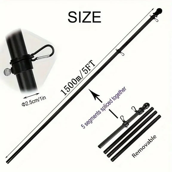Stainless Steel Rings Wall Mounted Flagpole Kit with Wrapped 360 Degree Rotating Ring Stainless Steel Flagpole Kit, Suitable for Houses, Gardens, Courtyards, and Outdoor Fences