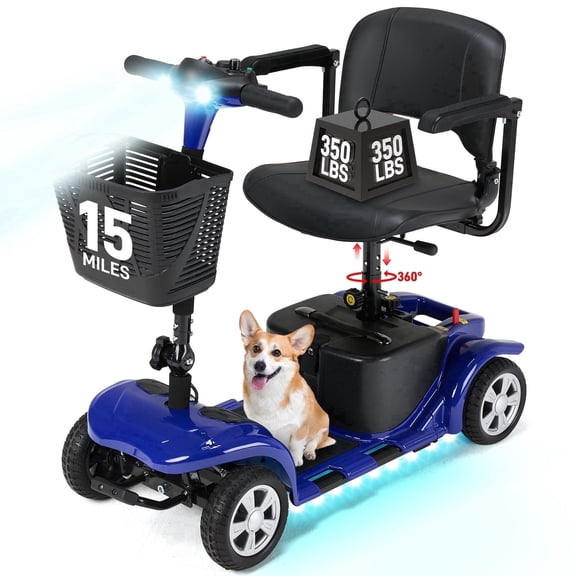 Arshin Mobility Scooters for Seniors,4 Wheels Mobility Scooters Lightweight and Portable,180W 24V Motor,Suitable for Travel,Adults,Elderly(Blue)