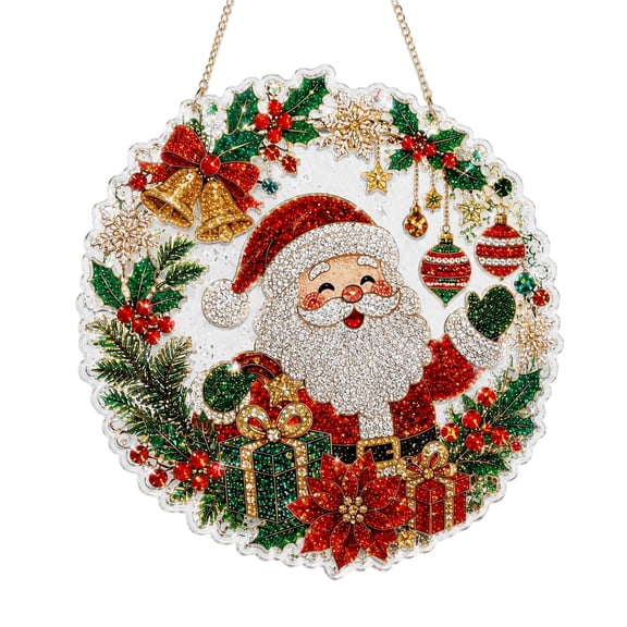 Christmas Diamond Pearl Acrylic Ornament Kit, 7.87x7.87in DIY Hanging Decor Set, Holiday Craft Tool Supply Pack