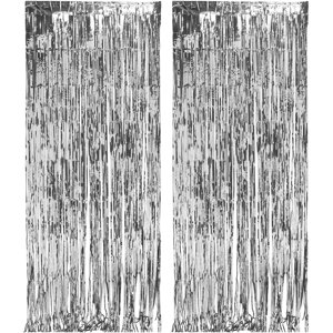 Way To Celebrate Silver Metallic Foil Door Curtains, 3' x 8', Set of 2