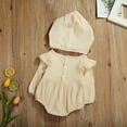 thumbnail image 6 of nvzhuang Baby Girls Two-piece Clothes Set, Long Sleeve Floral Embroidery Round Collar Romper + Cap, Tangerine/ Beige, 6 of 9
