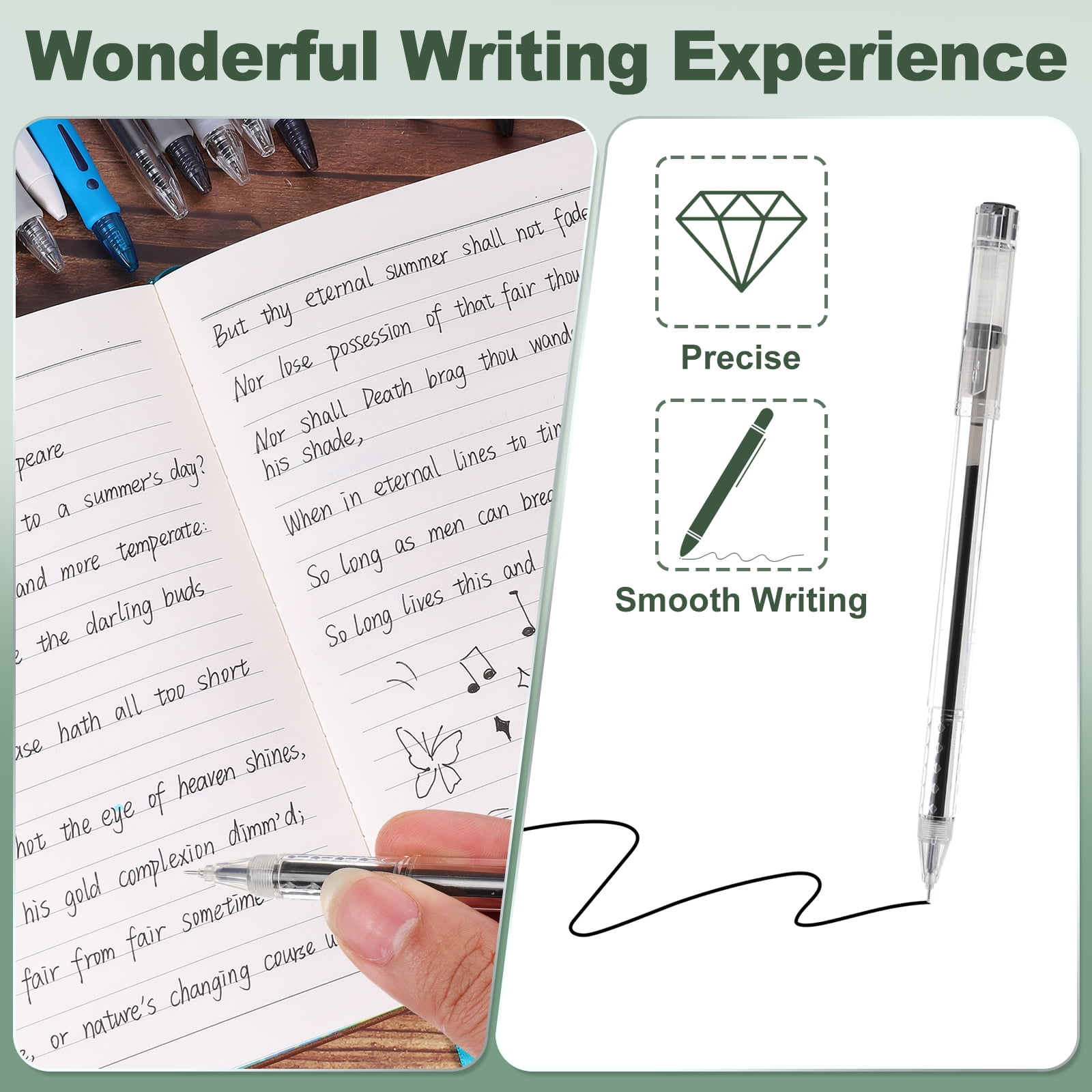 Uxcell Gel Pen Medium Point 0.5mm, 24 Pack Smooth Black Gel Ink Rollerball Pen for Home Office Writing Note Taking Journaling Business, Style 3