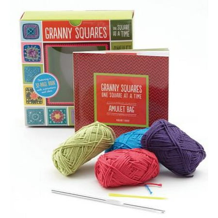 Granny Squares, One Square at a Time / Amulet Bag Kit : Includes hook and yarn for making two amulet bag necklaces - Featuring a 32-page book with instructions and
