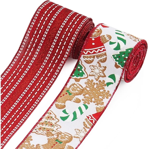 2 Rolls 2.5''x 10 Yards Christmas Wired Ribbons for Crafts Wreath Bows Gift Wrapping Glitter Blue and Gold Ribbon Merry Xmas Snowflake Ribbon for Christmas Party Home Decoration