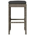 thumbnail image 2 of vidaXL Garden Bar Stools with Cushions 2 pcs Grey Poly Rattan, 2 of 5