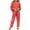 Watermelon Red, variant on Ashirexll Womens Winter Sets, Womens 2 Piece Outfits, Solid Color Round Neck Short Sleeve Top and Pants Set with Pockets for Casual Wear