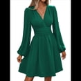 thumbnail image 2 of Vestido Elegante para Mujer, Cuello en V, Larga, Cintura Alta, Corte Holgado, para Fiesta de Graduación, Cóctel, Corto Verde M, 2 of 7