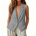 thumbnail image 4 of longantii Cropped Blazer Vest for Women Classy Sleeveless Collared Blazer Vest Relaxed Fit Formal Work Waistcoat Summer Button Front Wear Gray M, 4 of 5
