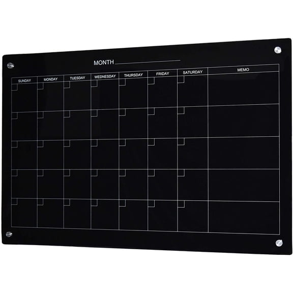 Audio-Visual Direct Glass Dry-Erase Calendar Whiteboard Set - 3' x 2' - (Magnetic, Black)