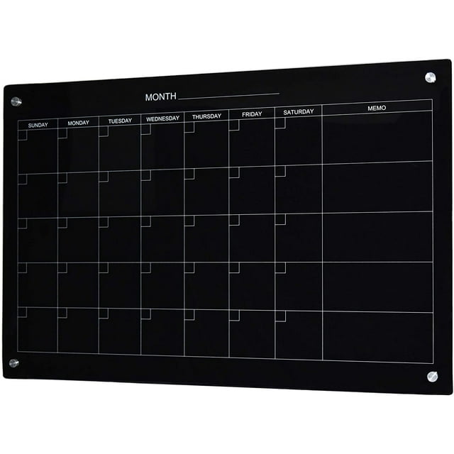 Audio-Visual Direct Glass Dry-Erase Calendar Whiteboard Set - 60 x 90 cm - (Magnetic, Black)