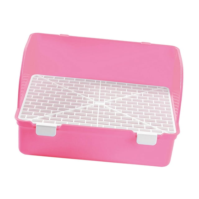 Caja de arena pequeña, caja de arena de esquina cuadrada, accesorios para jaula, orinal extraíble para conejos Rosa