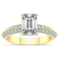 Emerald Shape 5 Carat IGI Certified Lab Grown Diamond Ring | 14K Yellow Gold |Dua Side Stone Knife Edge Diamond Ring | FG-VS1-VS2 Quality Friendly Diamonds