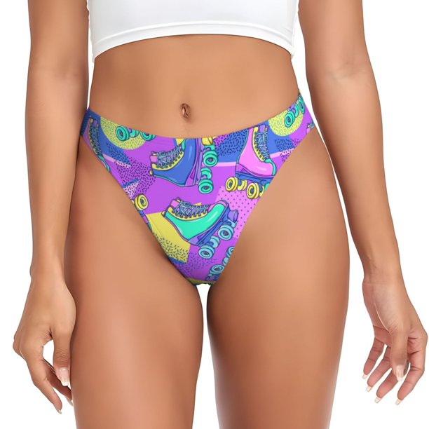 Fotbe Disco Roller Skates Tanga Sin Costuras para Mujer con Estampado – Panties Invisibles, Transpirables y Cómodos para Uso Diario-3X-Large
