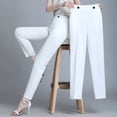 thumbnail image 3 of Pantalones de oficina a la moda para mujer, color liso, combinables con todo, para primavera y otoño, con banda elástica, cintura alta, ajustados, informales, largos y rectos., 3 of 5