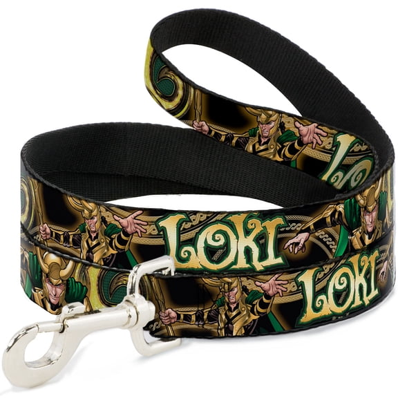 Marvel Comics Pet Leash, Dog Leash, Loki Poses Black Gold Green, 6 Feet Long 1.0 Inch Wide