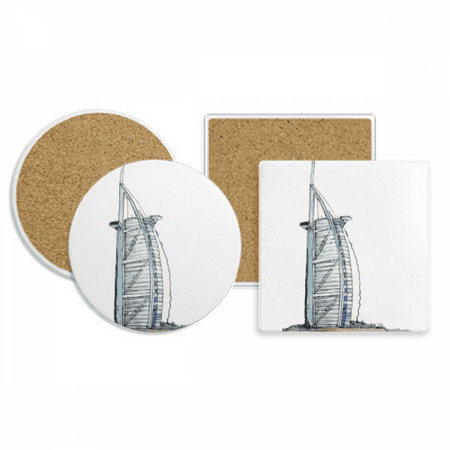 

Burj al-Arab luxury hotel Dubai Coaster Cup Mug Holder Absorbent Stone Cork Base Set