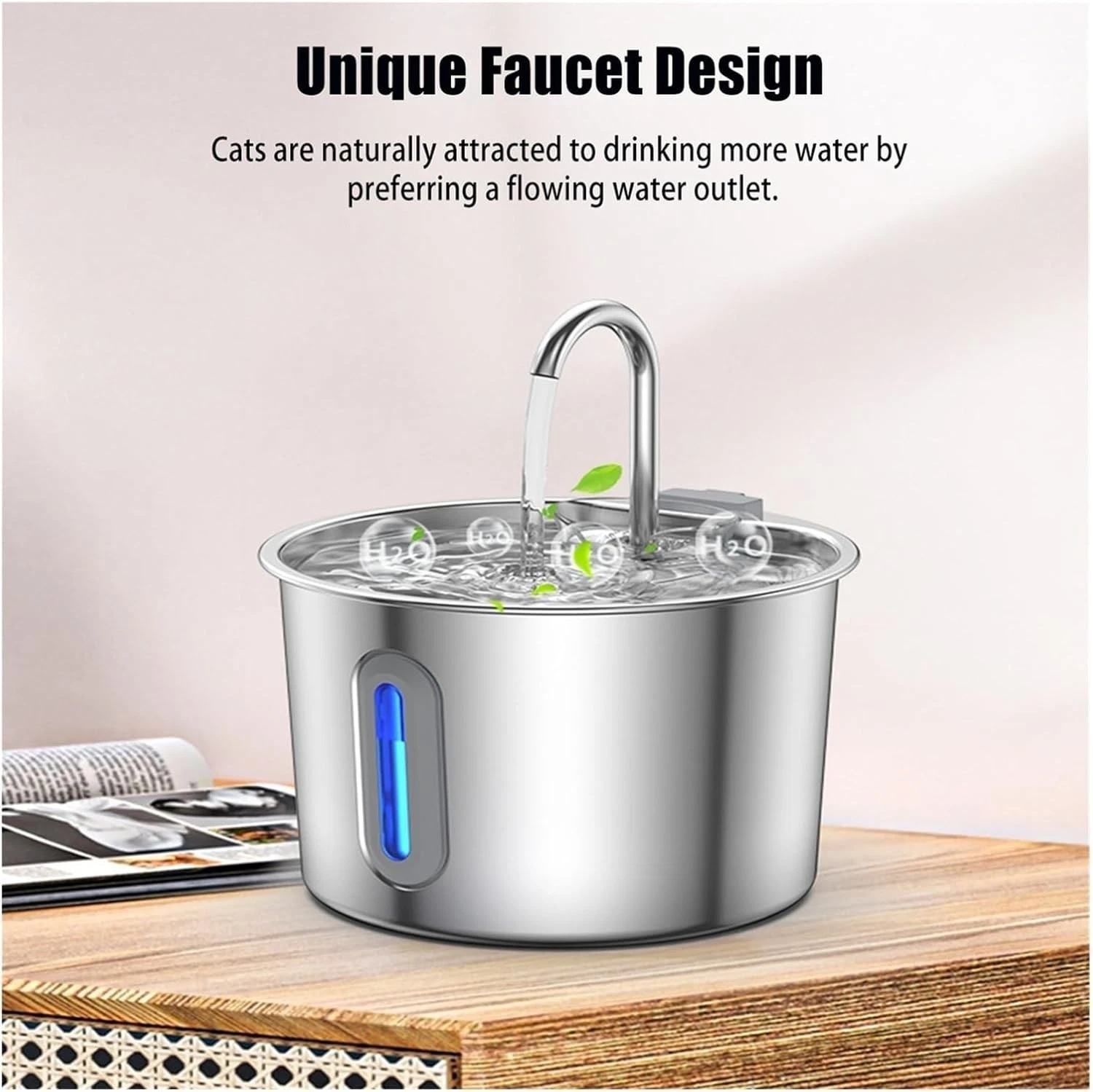 DFS Stainless Steel Automatic Pet Water Fountain, 2.2L/ 75oz Pet Dog Stainless Steel Water Dispenser Includes 2 Replacement Filters & Sponges for Cats & Dogs