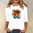 thumbnail image 1 of Qertyioot Cadeau pour Femmes Valentine, Mode Manches Trois-Quarts Col Rond Rétro Imprimé de Noël Haut Ample Blouse Manches Trois-Quarts, 1 of 4
