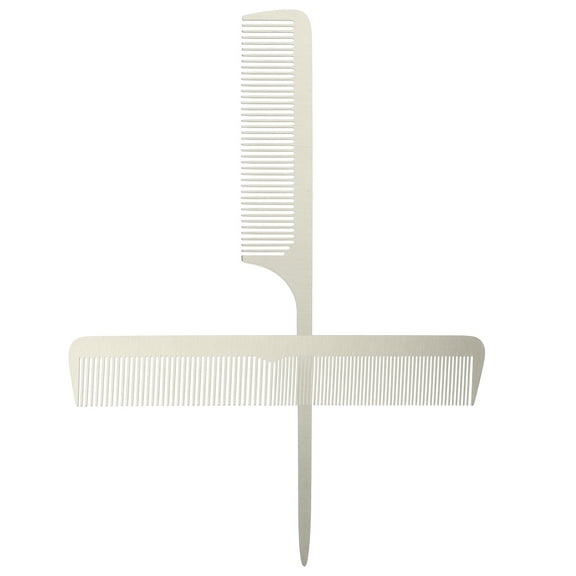 LEORX 2Pcs Combs for Hair Stainless Steel Anti- and Haircutting Silver Flat Design