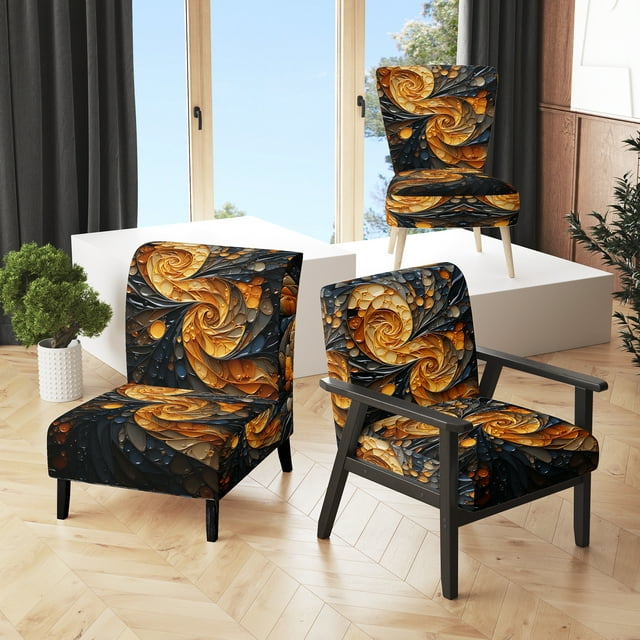 Designart "VORTEX Tangle" Gold Abstract Upholstered Accent Chair - Modern Arm Chair For Bedroom