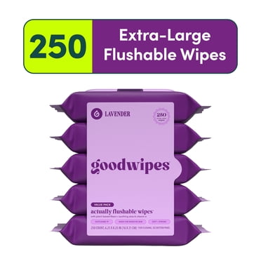 goodwipes Flushable Butt Wipes, Lavender Scented, 5 Pack, 250 Total XL Wipes