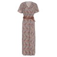 thumbnail image 4 of Bellella Robe Longue Femme Col en V Maxi Robes Manches Courtes Été Plage Robe Vintage Imprimé Floral Dames Marron 3TG, 4 of 7