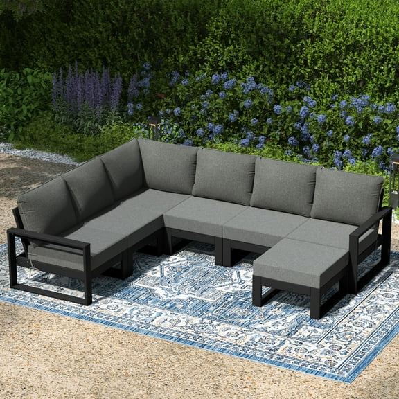 WestinTrends Montara 7-Piece Outdoor Modular L-Shaped Corner Patio Sectional Sofa Set, Black/Gray
