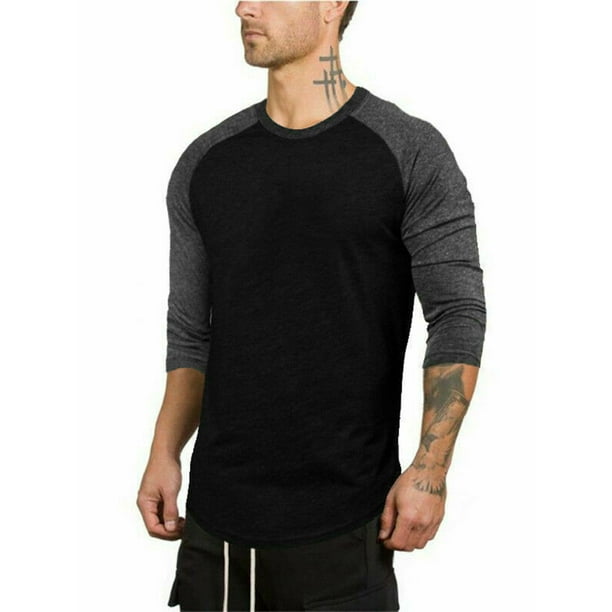 Men's 3/4 Slim Fit Shirt Casual Sport T-Shirt Top - Walmart.com