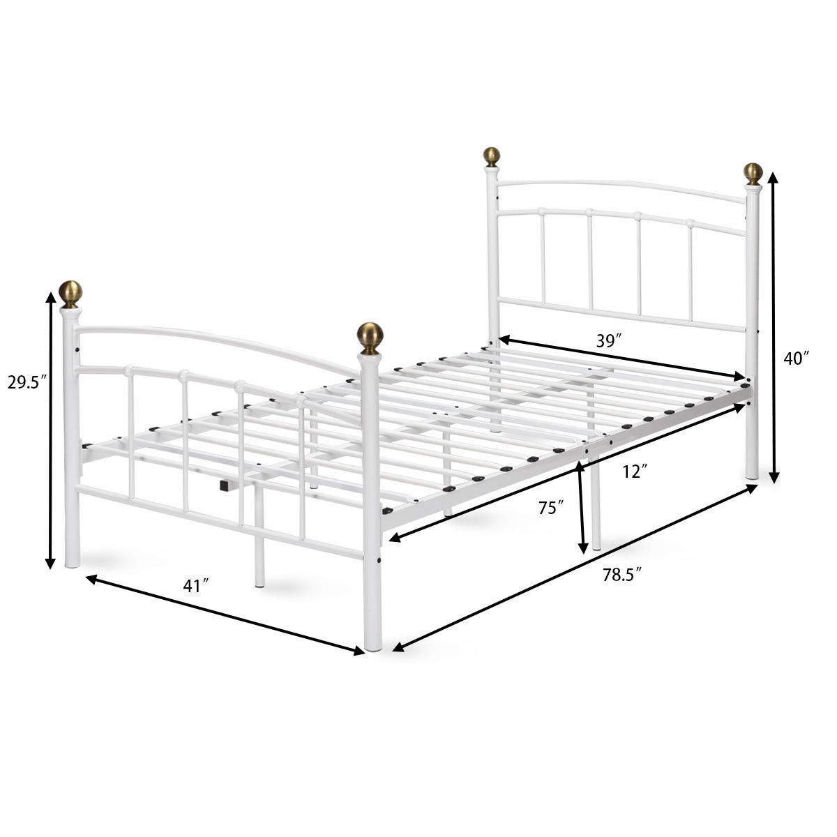 12" Twin Size Metal Bed Frame Platform Metal Slat Support ...