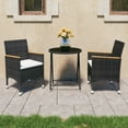 thumbnail image 1 of vidaXL 3 Piece Garden Bistro Set Poly Rattan and Tempered Glass Black, 1 of 5