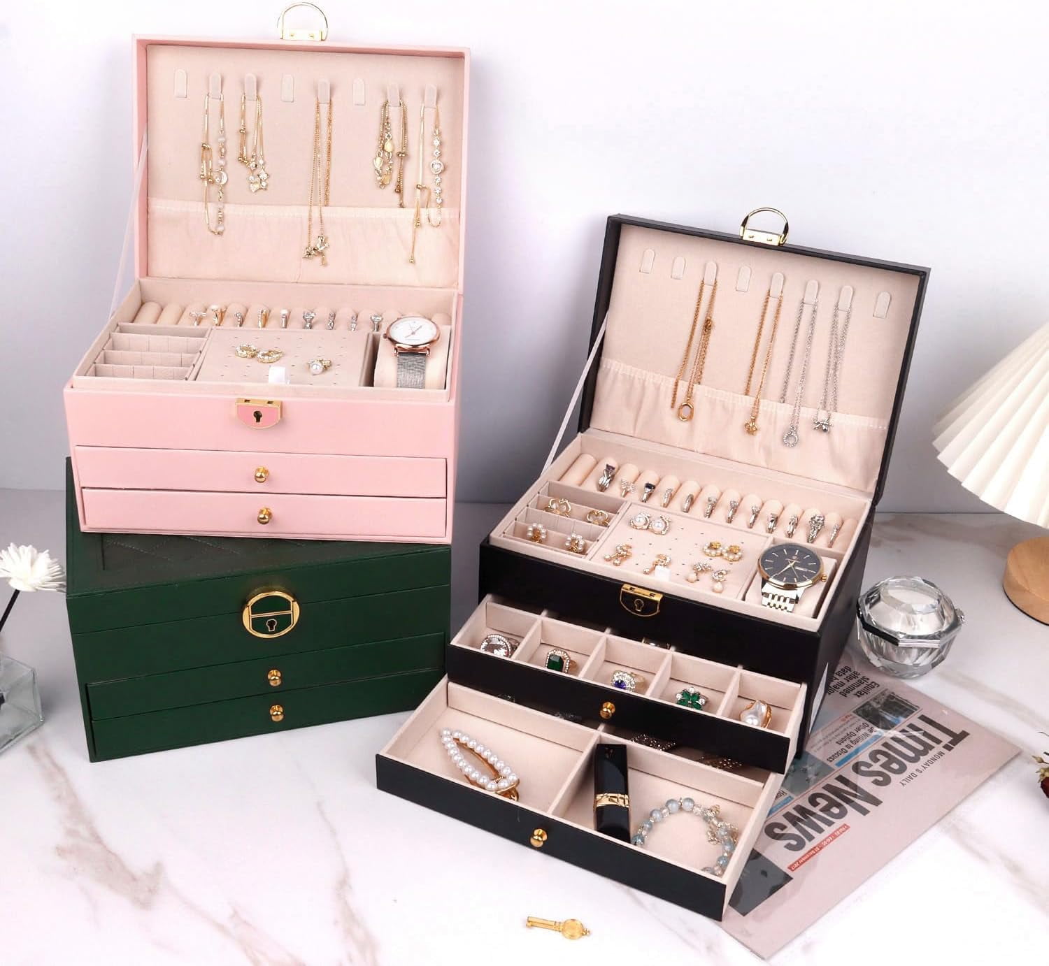 Jewelry Organizer -& Multiple Compartments - Premium Jewelry Storage for Necklaces, Rings, Bracelets - Nice Christmas Gift for Women, Men