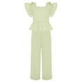 thumbnail image 5 of TSSOE Kids Girls 2 Piece Summer Casual Outfit Self-Tie Bowknot Peplum Tops Shirts with Wide Leg Pants Set Khaki 7-8, 5 of 7