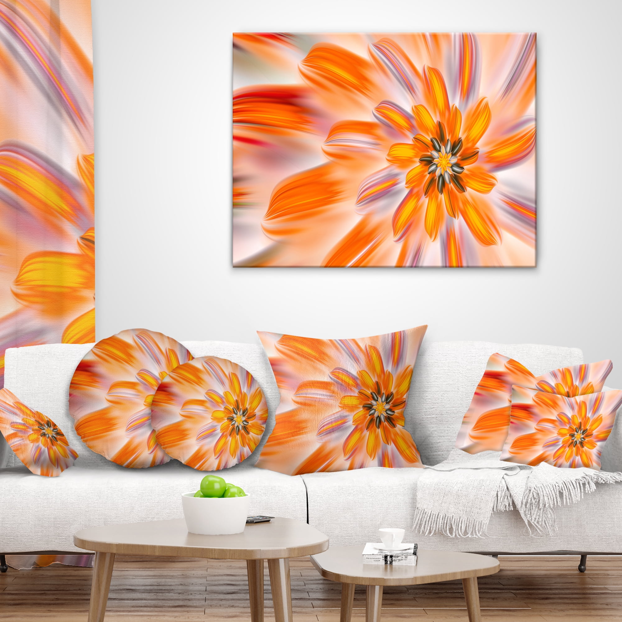 Designart Dance of Fractal Yellow Petals - Abstract Throw Pillow - 18x18