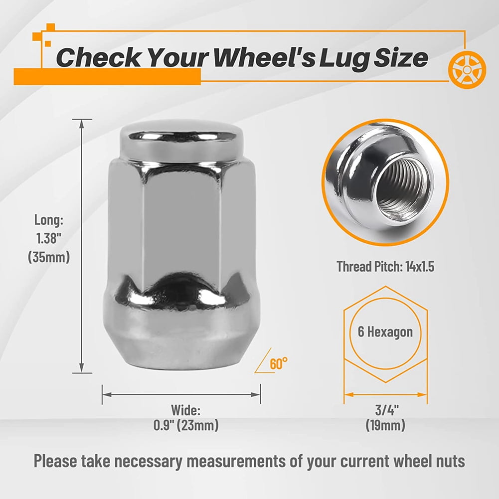 20Pcs 14X1.5 Lug Nuts - 19mm Nut 1.38 inch Tall 3/4 Hex Chrome Nuts, for 1999-2021 1500