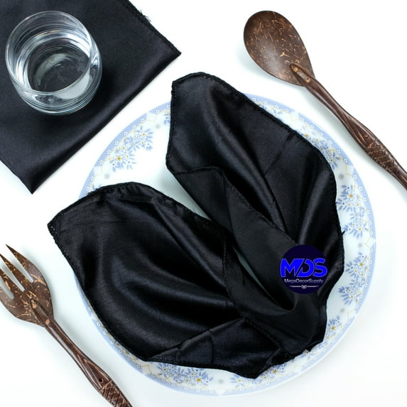 MDS Set of 100 Satin Napkin 20x20 Inch Square Napkins for Wedding - Black