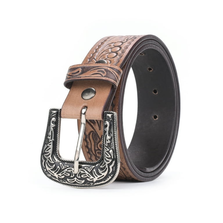 Resistance Western Leather Belt with Floral Engraved Buckle  display picture 2