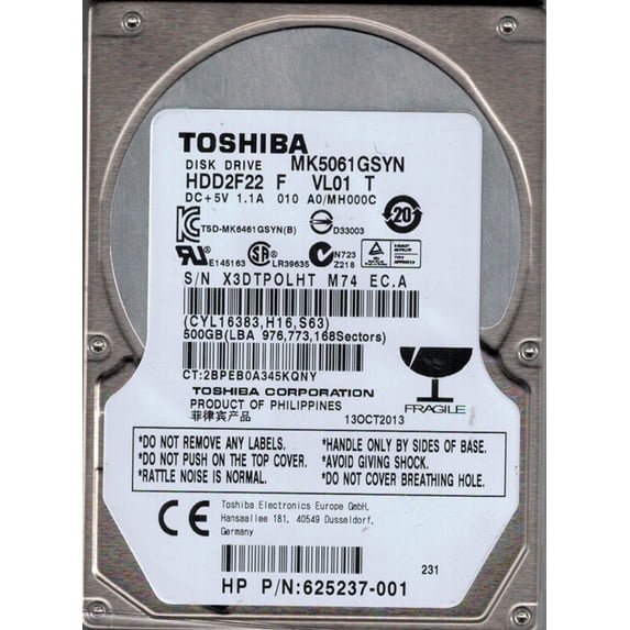 MK5061GSYN HDD2F22 F VL01 T Philippines Toshiba 500GB