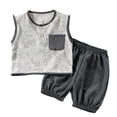 thumbnail image 3 of Rvasteizo Boys Girls Outfit Set Solid Sleeveless Top Long Pant With Cuff Pocket Toddler Loungewear Outfit for 0-10 Years, 3 of 5