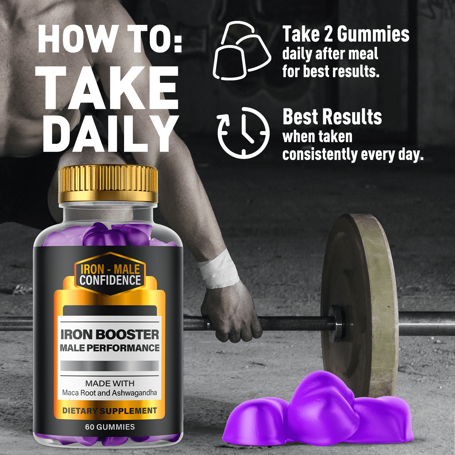 Iron Male Confidence Gummies for Men Advanced Formula Supplement 180 Gummies