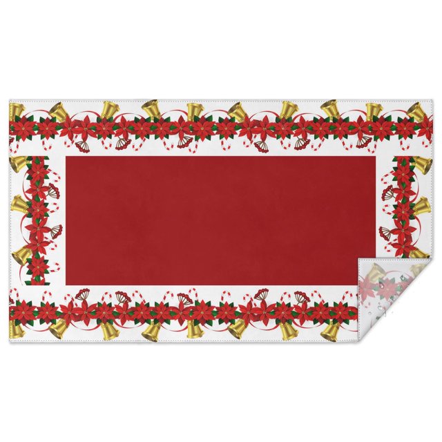 Meery Christmas Rectangle Table Cloths Winter Poinsettia Christmas Flower Bell Tableclothes 60x102inch Polyester Happy Holiday Waterproof Reusable Tablecloths for Weddings Banquets Restaurants