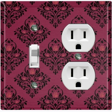 Metal Light Switch Plate Cover Elegant Burgundy Diamond Rose Gate Damask DAM078