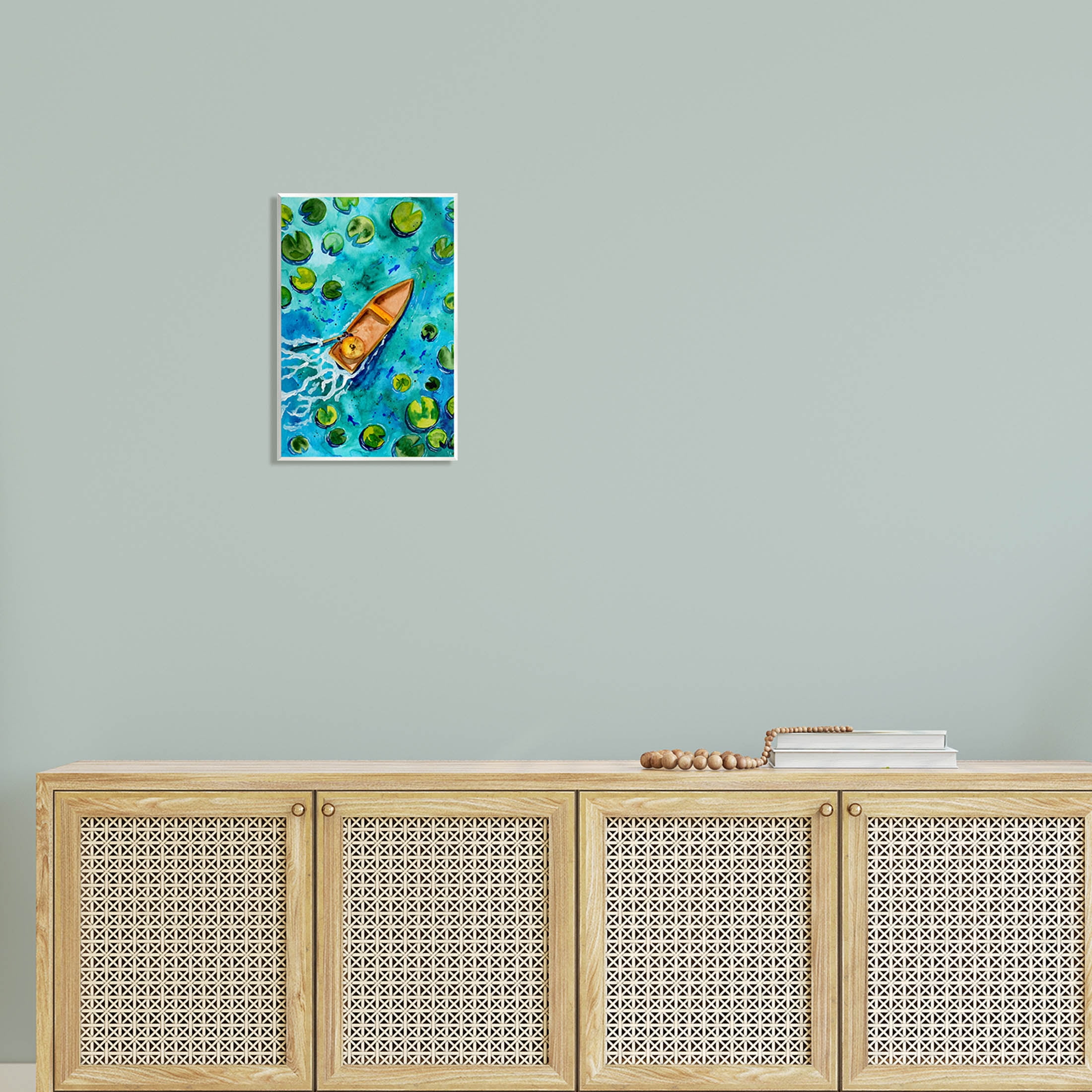 Pond Lilies Lake Boat Splash Transportation Painting Unframed Art Print Wall Art