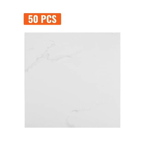 KFFKFF 12" x 12" Self Adhesive Vinyl 50 Pieces 1.5mm White Floor Tiles Marble